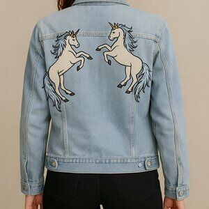 LuLaRoe Unicorn Patch Denim Jacket Size Small Light Wash